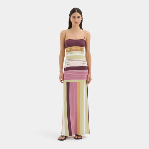 Damen nan figurbetontes Maxikleid mit Spaghettiträgern, geradem Ausschnitt, Paneelstreifen und seitlichem Schlitz Echo Archiv