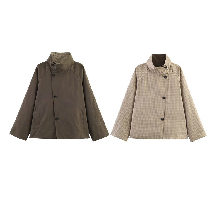 Damen Oversize-Kurzmantel mit hohem Stehkragen, Raglanärmeln und verdeckter Knopfleiste Echo Archiv