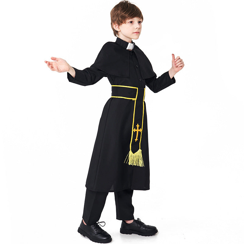 Männer Priester Kostüm mit Umhang und goldenen Accessoires Echo Archiv