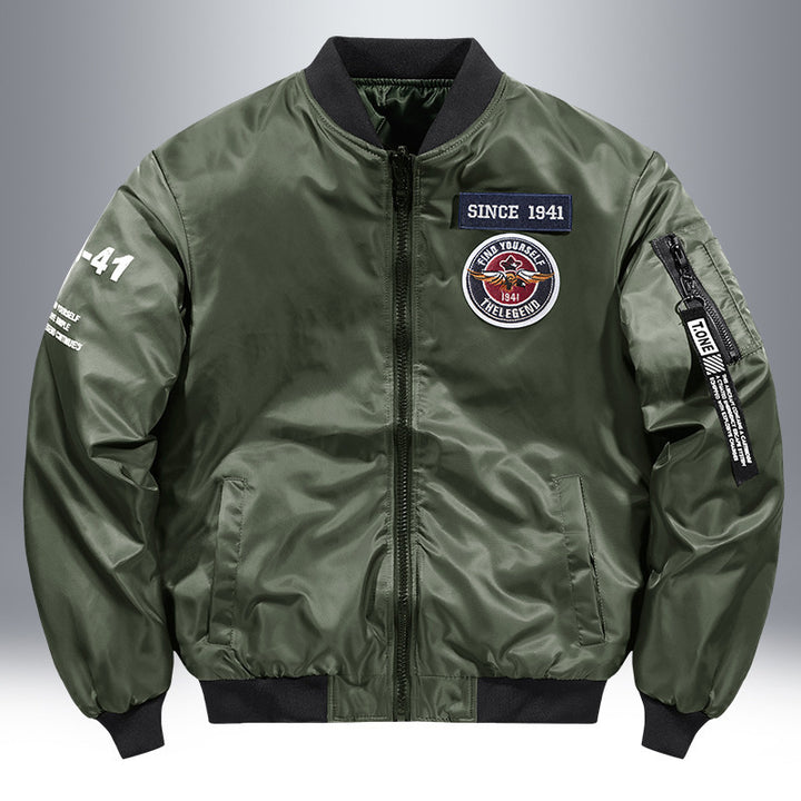 Herren Piloten-Bomberjacke mit Patch-Details, Nylon‑Shell und Ärmeltasche Echoarchiv