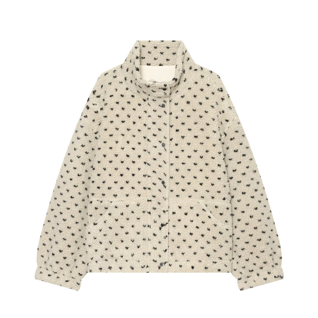 Damen Kurze Teddyjacke mit Stehkragen und Punktmuster Echoarchiv