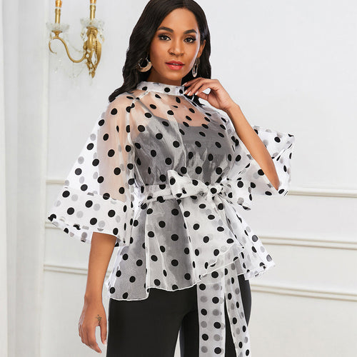 Damen Chiffonbluse mit gepunktetem Design und elegantem Taillengürtel Echo Archiv