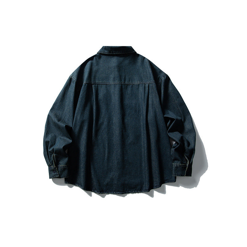 Herren Oversized Denim‑Hemdjacke mit traditionellen Knotenknöpfen Echoarchiv