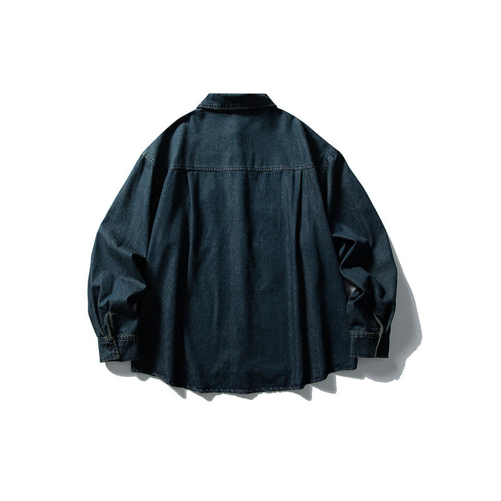 Herren Oversized Denim‑Hemdjacke mit traditionellen Knotenknöpfen Echoarchiv