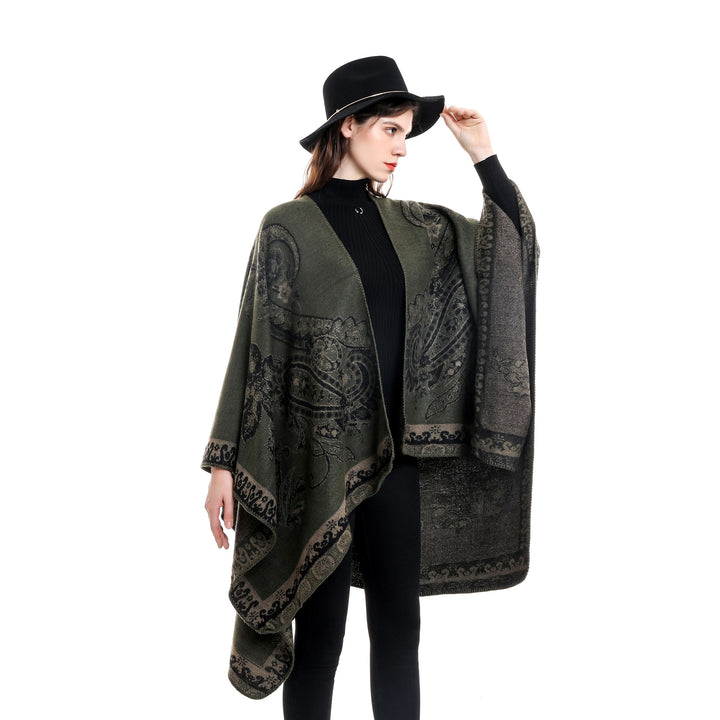 Damen Eleganter Jacquard-Poncho mit Paisley-Muster und offener Vorderseite – Avérine
