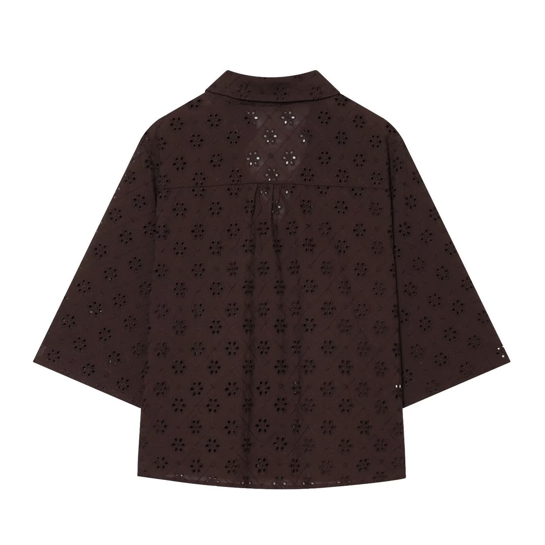 Damen weit geschnittene Hose mit floralem Lochmuster Echo Archiv