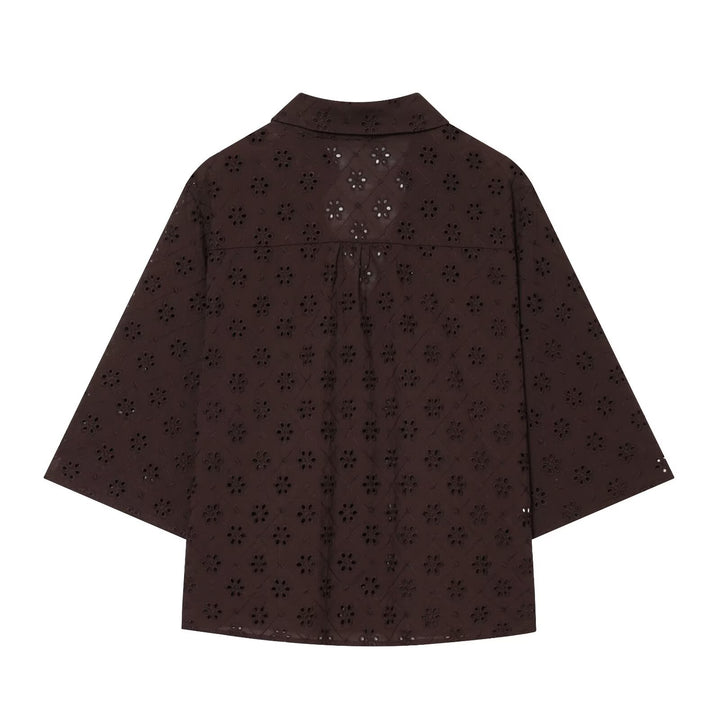 Damen weit geschnittene Hose mit floralem Lochmuster Echo Archiv
