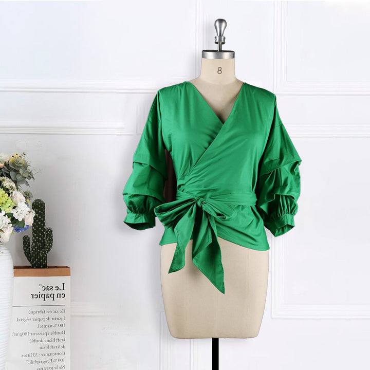 Damen Wickelbluse mit voluminösen Ärmeln Echo Archiv