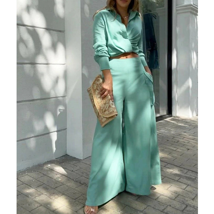 Damen Hochtaillierte weite Palazzo-Hose mit seitlicher Cargotasche und fließender Silhouette – Avérine