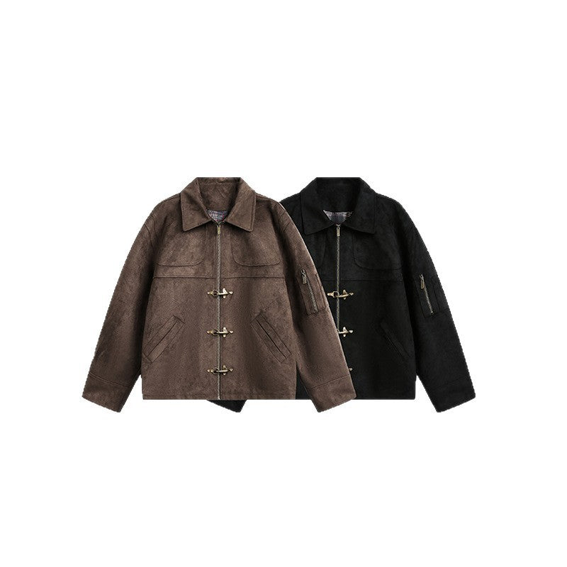 Herren Kurzjacke im Boxy-Format aus Velourslederoptik mit Knebelverschlüssen und Reißverschluss Echo Archiv