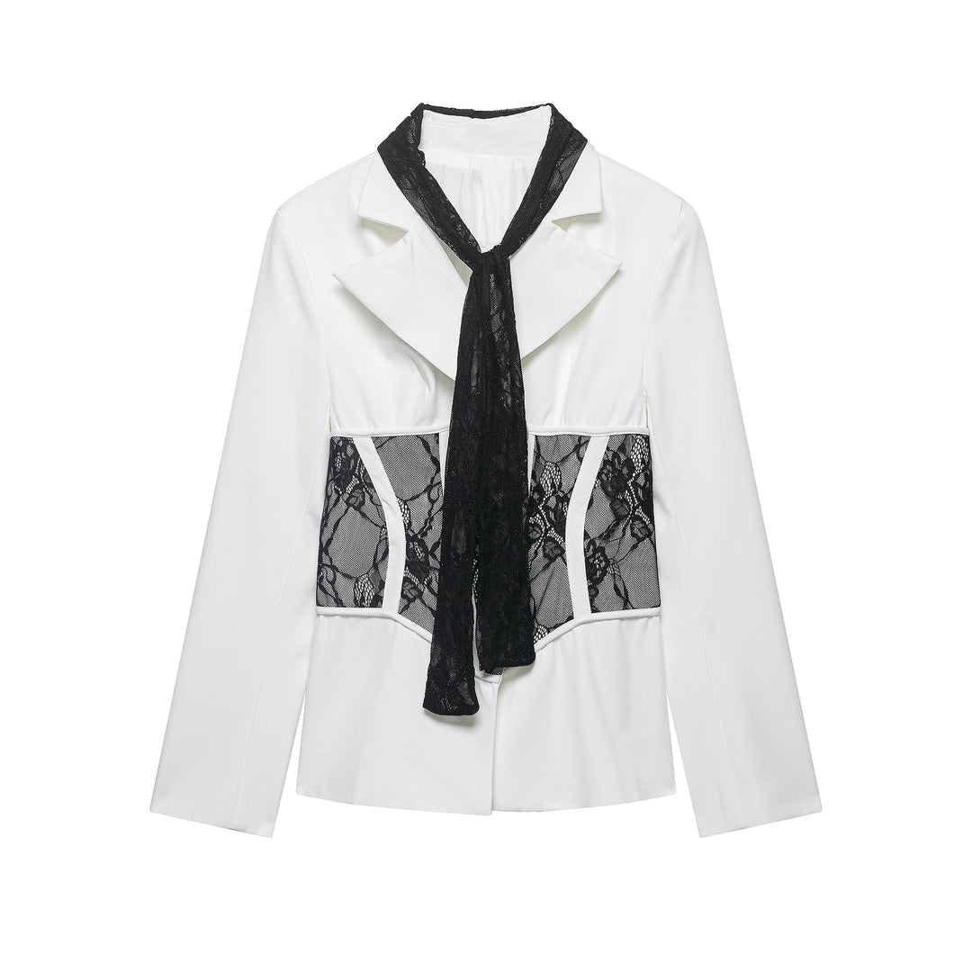 Damen Taillierter Blazer mit Spitzeneinsätzen und integriertem Spitzenschal Echo Archiv