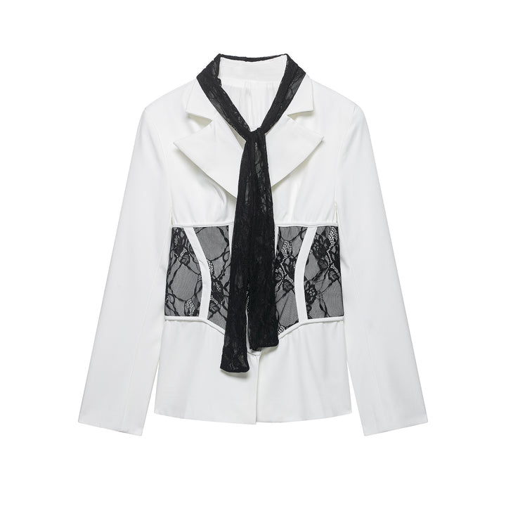 Damen Taillierter Blazer mit Spitzeneinsätzen und integriertem Spitzenschal Echo Archiv