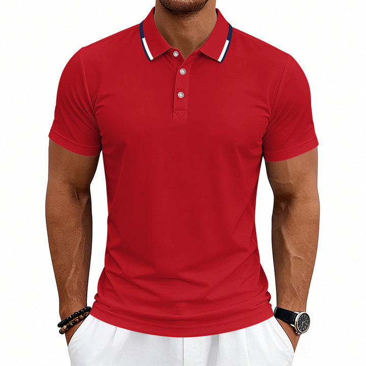 Herren nan tailliertes Kurzarm-Poloshirt mit Kontrastkragen aus atmungsaktivem Piqué Echo Archiv