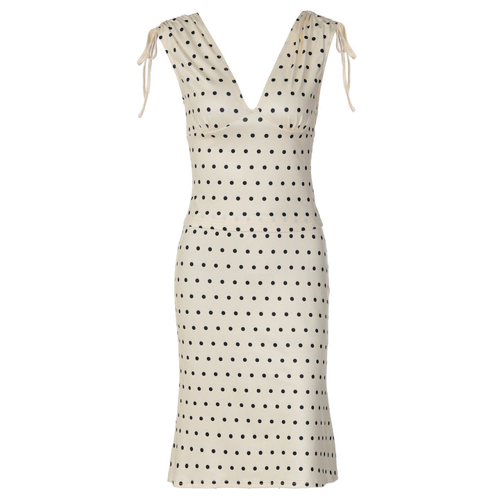 Damen Elegantes Polka-Dot Kleid mit tiefem V-Ausschnitt und verstellbaren Schulterbändern Echo Archiv