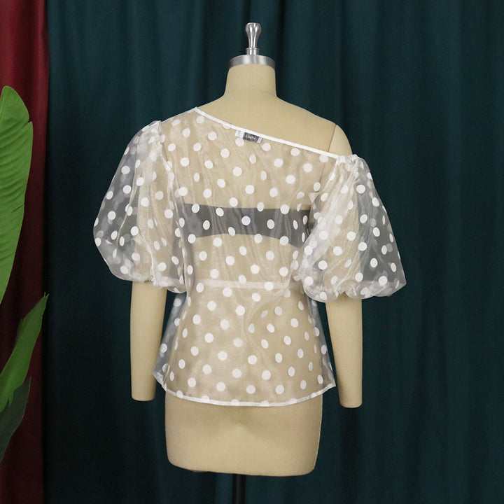 Damen Verspielte Bluse mit transparentem Polka-Punkten Design und Puffärmeln Echo Archiv