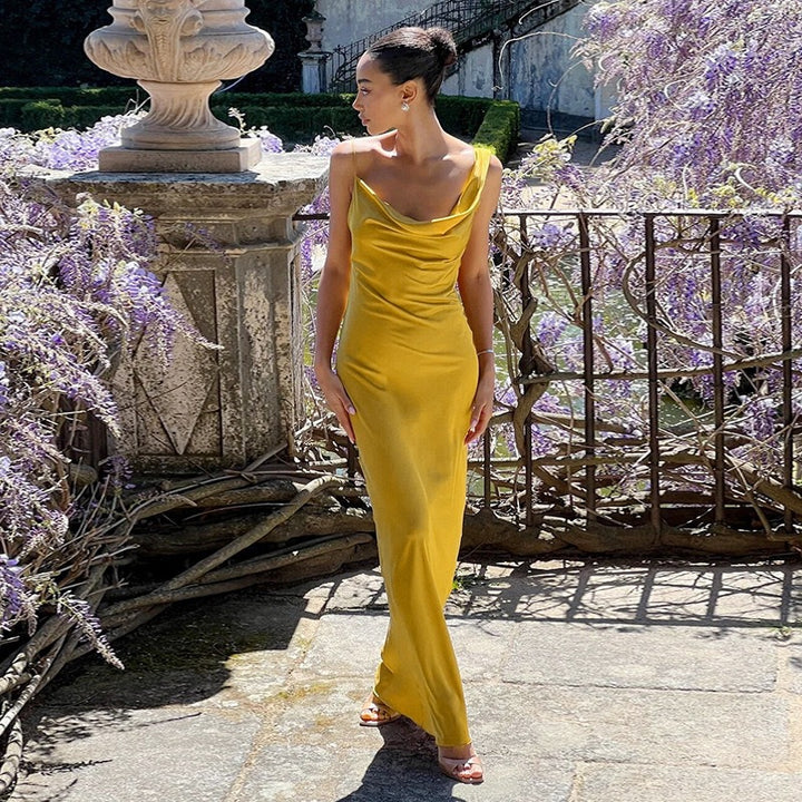 Damen Elegantes Langarm Abendkleid mit fließendem Schnitt und tiefem V-Ausschnitt Echo Archiv