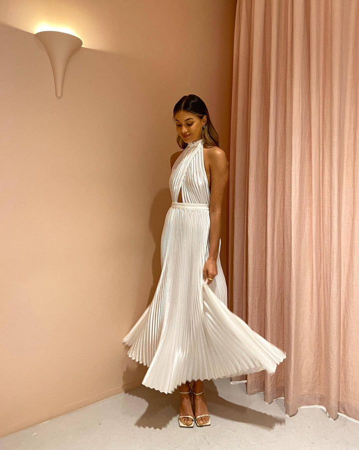 Damen Plissiertes Maxikleid mit hochgeschlossenem Design und Cut-Out-Details Echo Archiv