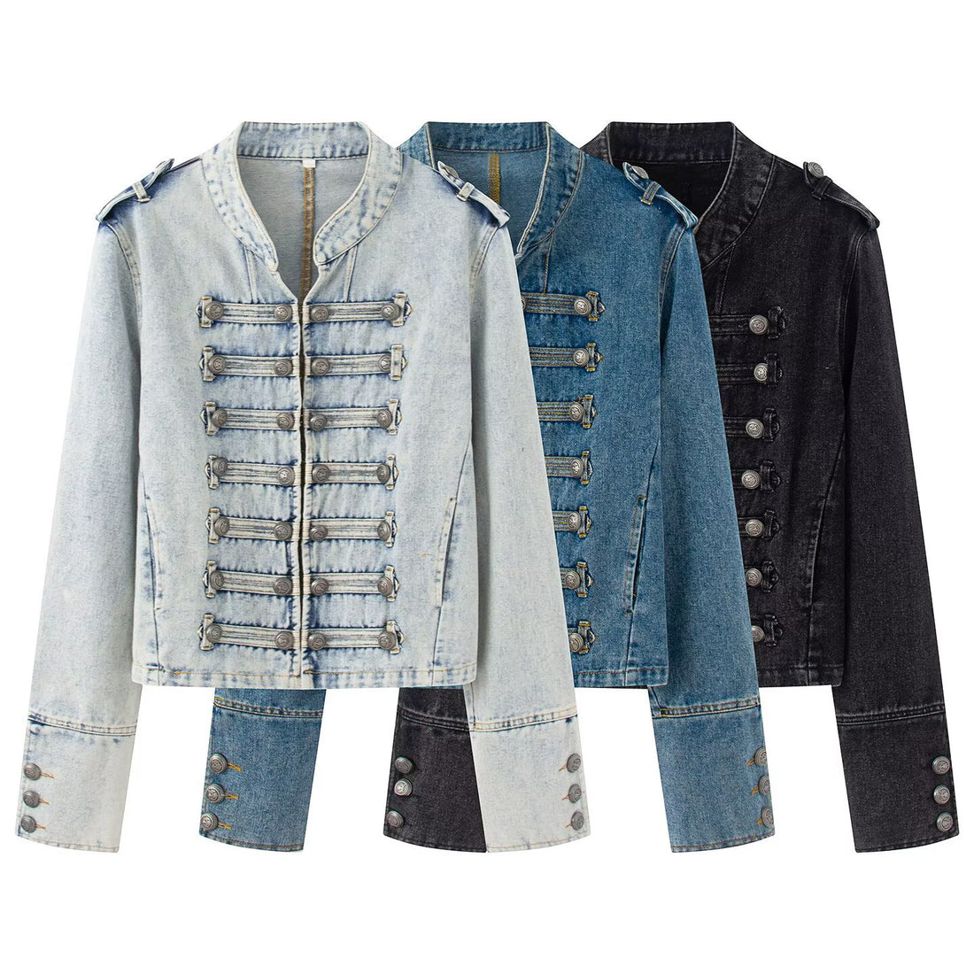 Damen Jeansjacke im Military-Stil mit dekorativer Zierknopfleiste Echo Archiv