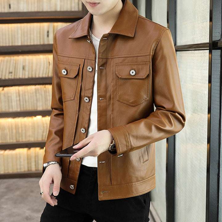 Herren modische Kunstlederjacke mit praktischen Taschen und schickem Schnitt Echoarchiv
