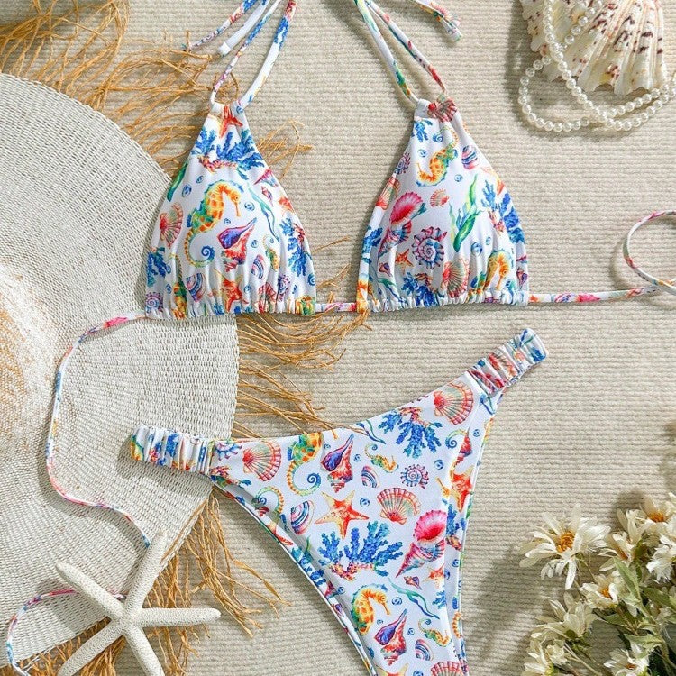 Damen Bikini-Set mit buntem Unterwasser-Motiv und verstellbaren Trägern Echo Archiv