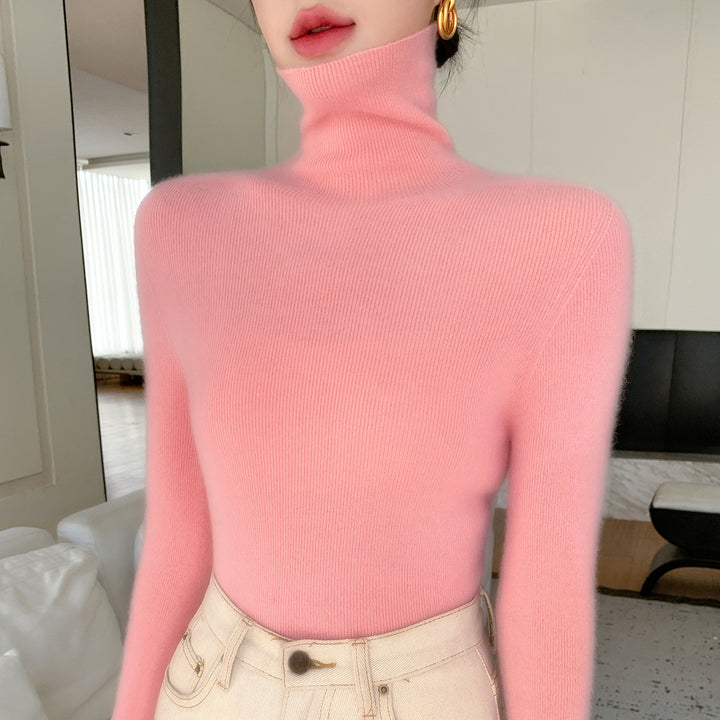 Damen Schlanker Feinstrickpullover mit hohem Rollkragen und feiner Rippstruktur Echoarchiv