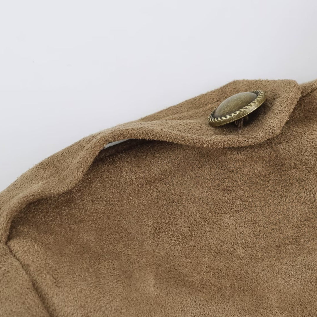 Damen kurz geschnittene Kavallerie-Jacke aus Wildlederoptik mit Zierknopfleiste und Schulterpatten Echo Archiv