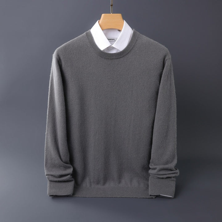Herren Feiner Rundhals-Strickpullover in Kaschmir‑Optik mit gerippten Bündchen Echoarchiv