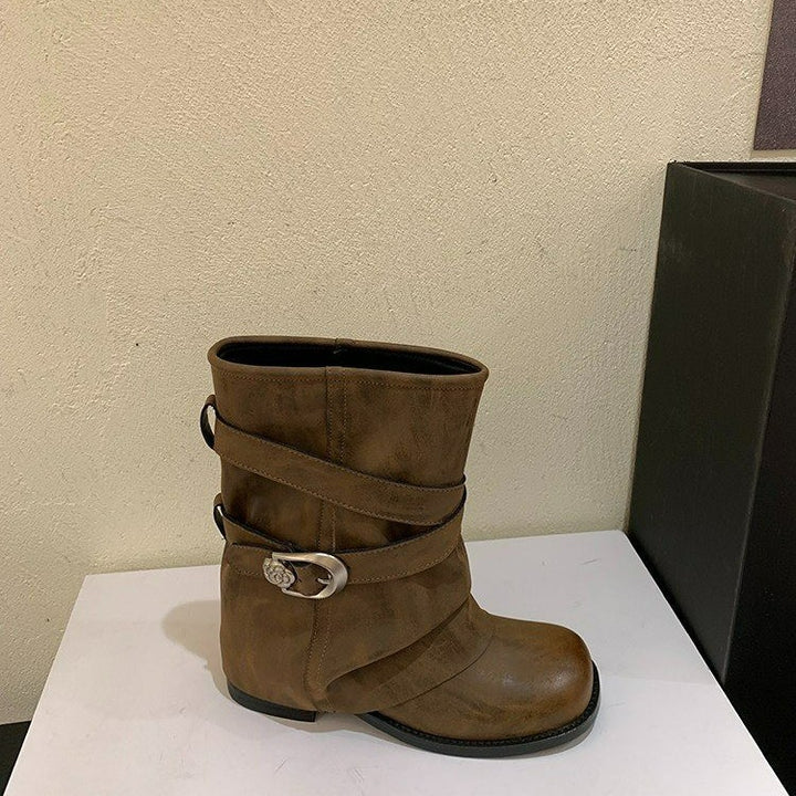 Damen Modische Stiefeletten mit breitem Riemen Echo Archiv