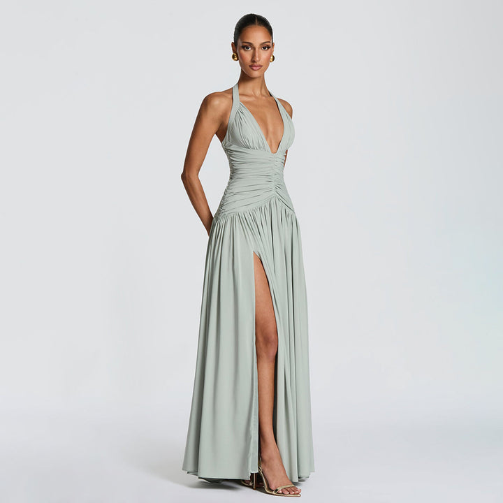 Damen Maxikleid mit tiefem V-Ausschnitt und figurbetonter Raffung Echo Archiv