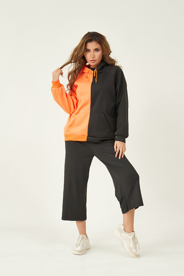 Damen Kapuzenpullover mit kontrastreichem Blockdesign, Oversize-Schnitt und Kängurutasche – Auréline