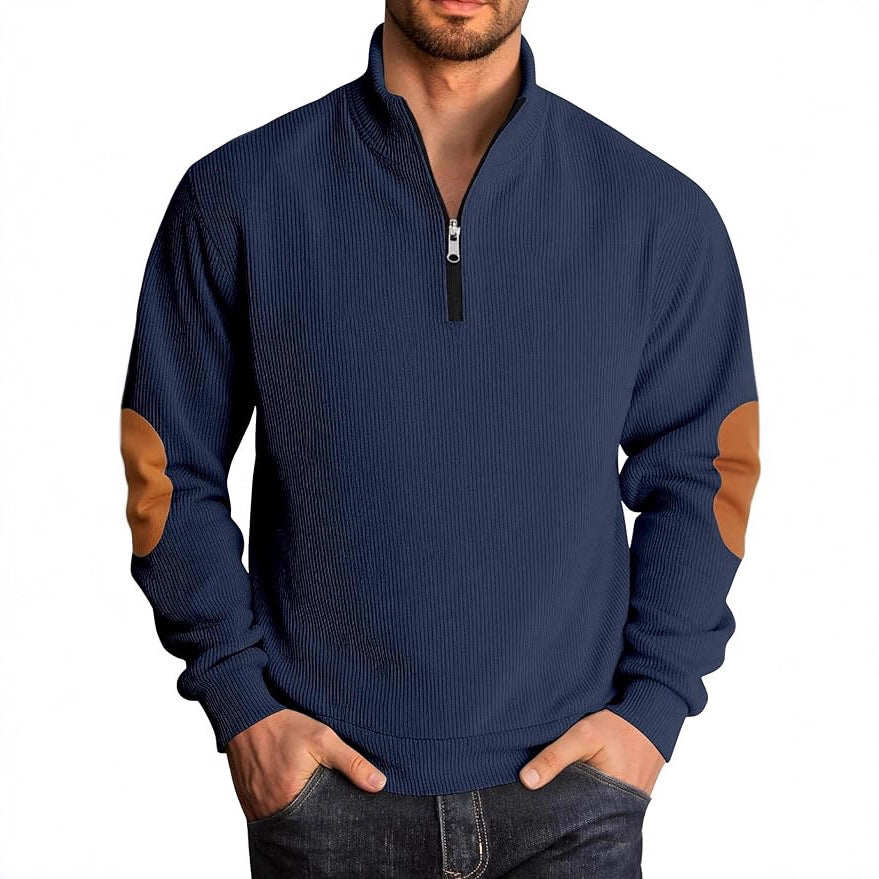 Herren Strickpullover mit modischem Stehkragen und kontrastrierenden Ellenbogenpatches Echoarchiv