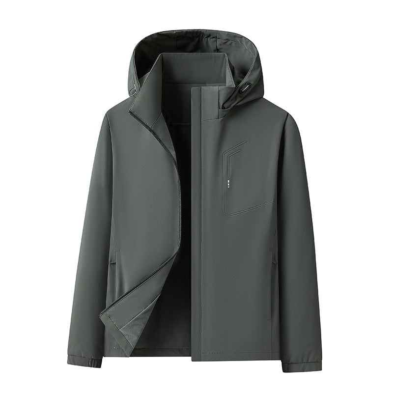 Herren Wasserabweisende Softshell-Jacke mit Kapuze nahtminimaler Optik & Brusttasche Echoarchiv