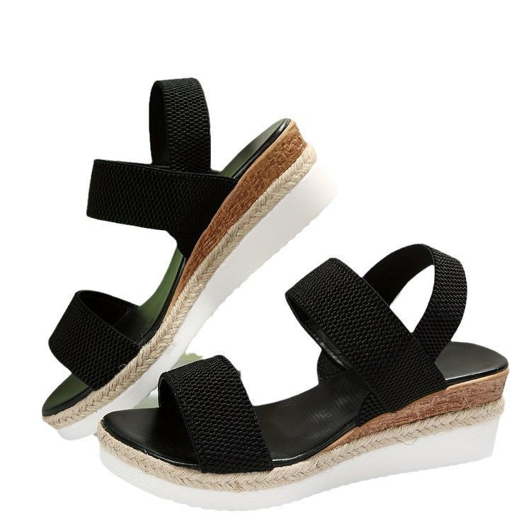 Damen Keil‑Sandalen mit Jute‑Plateau, elastischen Doppelriemen und gepolstertem Komfortfußbett Echo Archiv