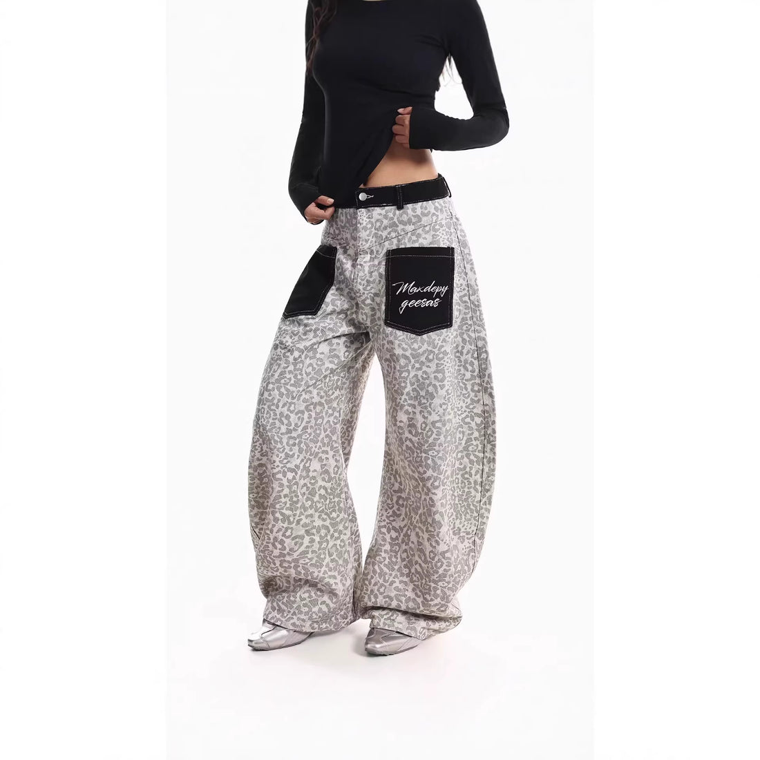 Damen Weitgeschnittene Hose mit Tierfell-Muster Echoarchiv