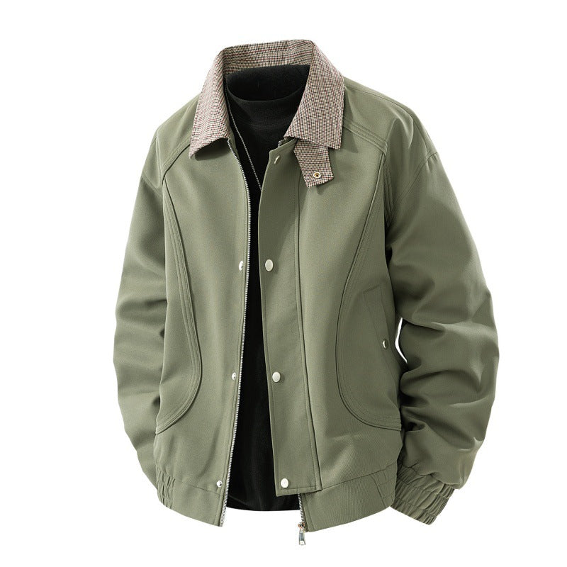 Leichte Harrington-Jacke für Herren im Wildleder-Look mit Hemdkragen, durchgehendem Reißverschluss und elastischem Saum – Taviero