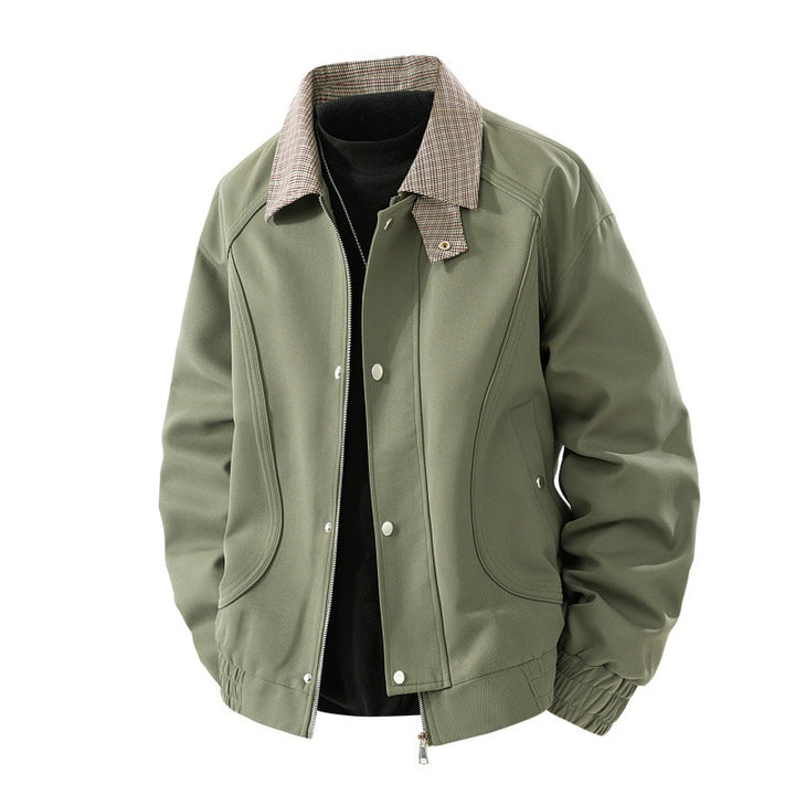Leichte Harrington-Jacke für Herren im Wildleder-Look mit Hemdkragen, durchgehendem Reißverschluss und elastischem Saum – Taviero