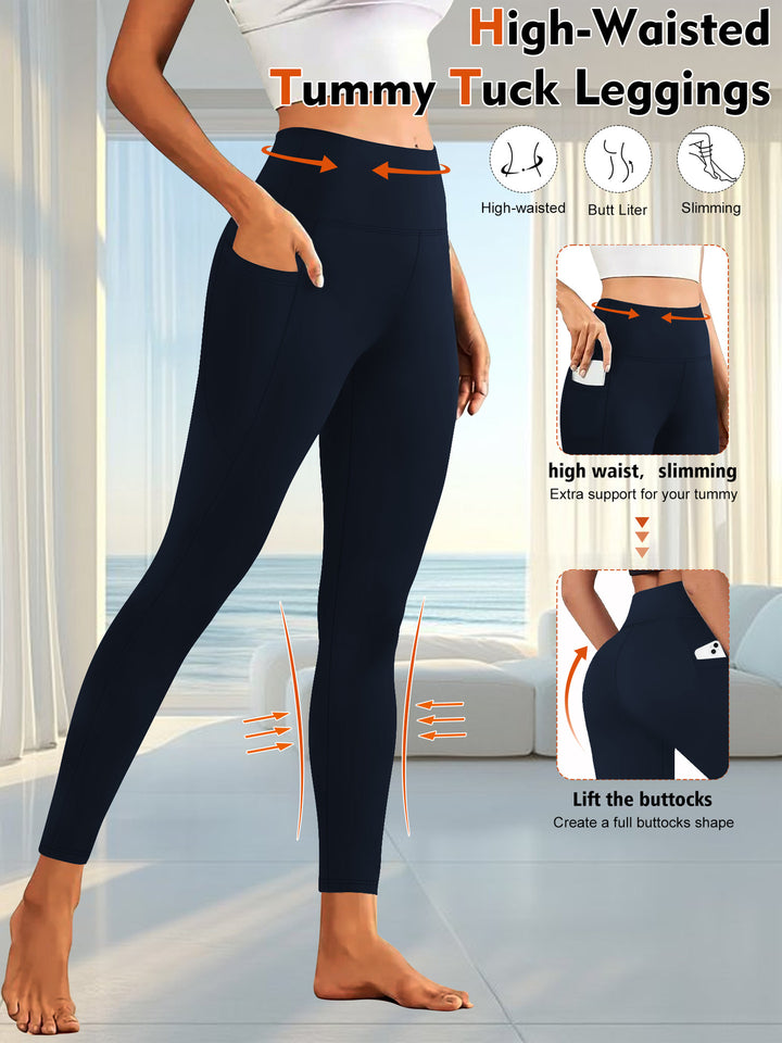 Damen High-Waist Sportleggings mit seitlicher Handytasche und formendem Kompressionsstoff echoarchiv-