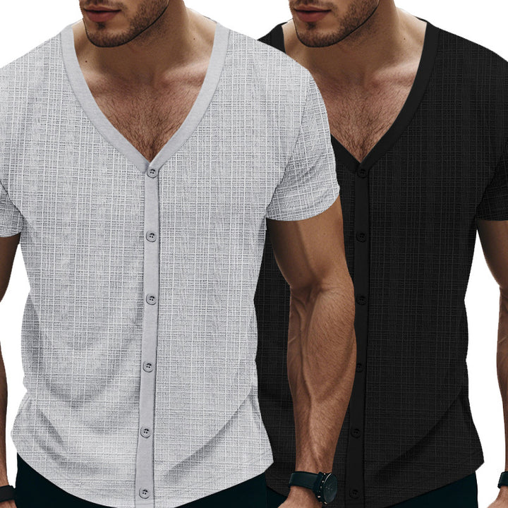 Herren elegantes Kurzarm-Henley-Shirt mit strukturiertem Design Echoarchiv