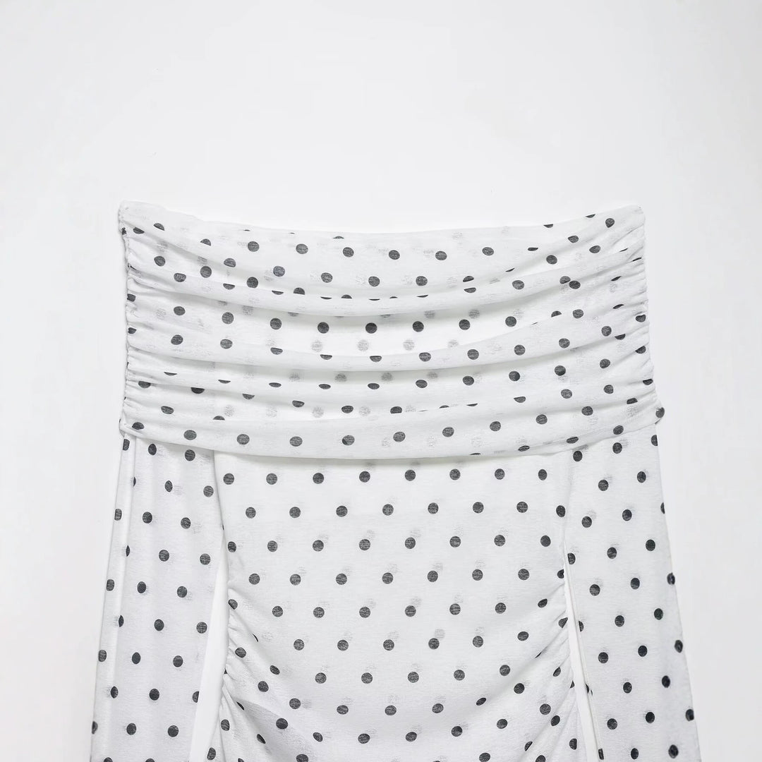 Damen Schulterfreies Langarm-Top mit Wasserfallkragen und Polka-Dot-Print Echo Archiv
