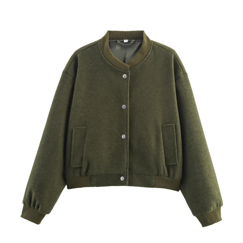 Damen 70+ kurze Wollmix‑Blousonjacke mit Reißverschluss, Hemdkragen und Pattentaschen Echo Archiv