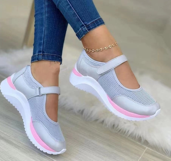 Damen Atmungsaktive Mary-Jane Sneaker mit Klettverschluss und Keilsohle – Névara