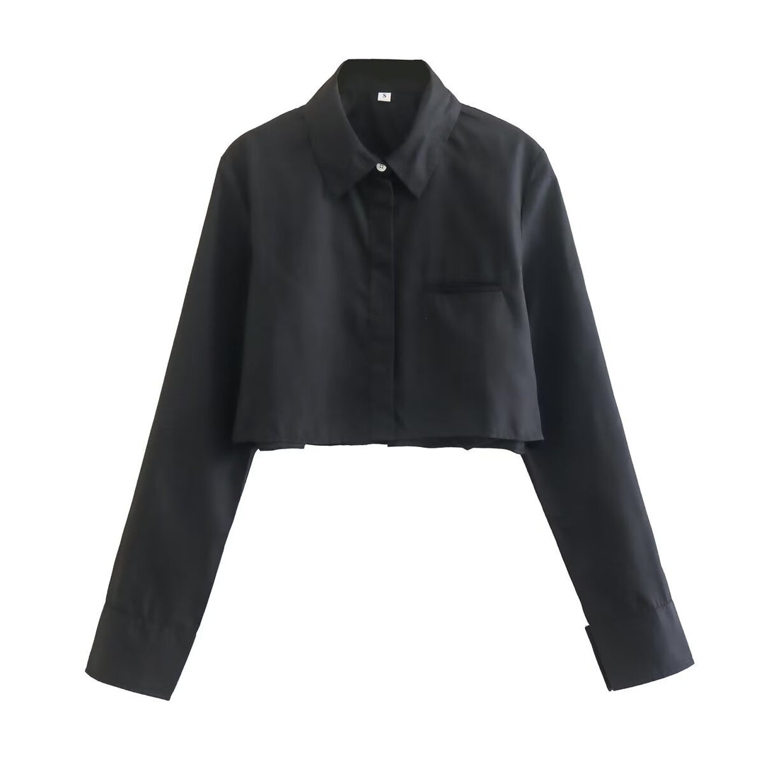 Damen nan kurze Hemdbluse mit klassischem Kragen, verdeckter Knopfleiste und Brusttasche Echo Archiv
