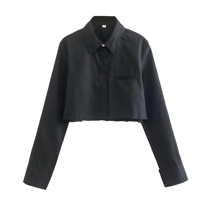 Damen nan kurze Hemdbluse mit klassischem Kragen, verdeckter Knopfleiste und Brusttasche Echo Archiv