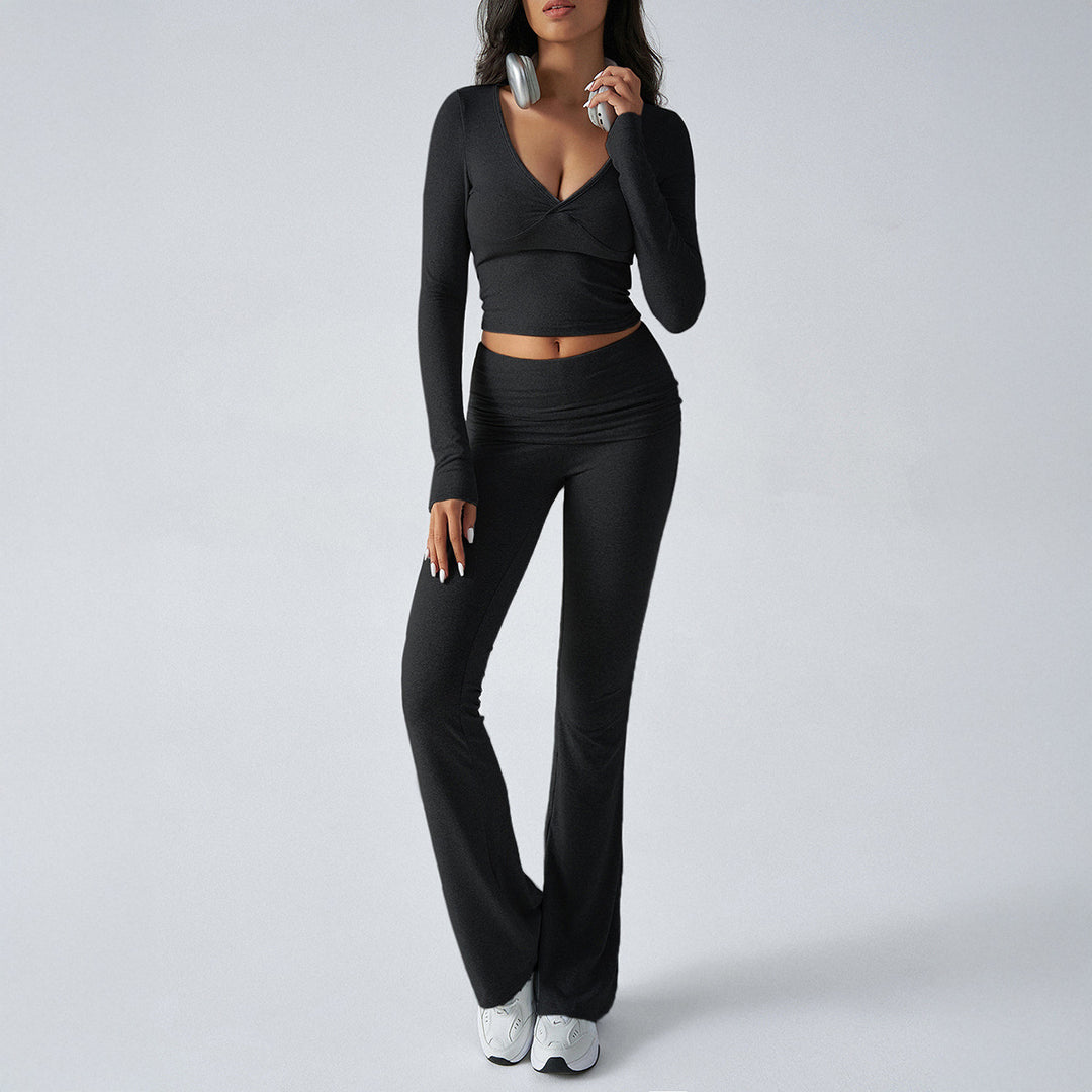 Damen nan figurbetonte Yoga-Set mit hoher Taille und V-Ausschnitt Echo Archiv