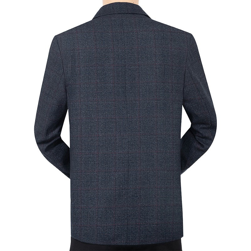 Herren Karierter halbstrukturierter Casual-Blazer aus Wollmix mit aufgesetzten Taschen – Tianoro