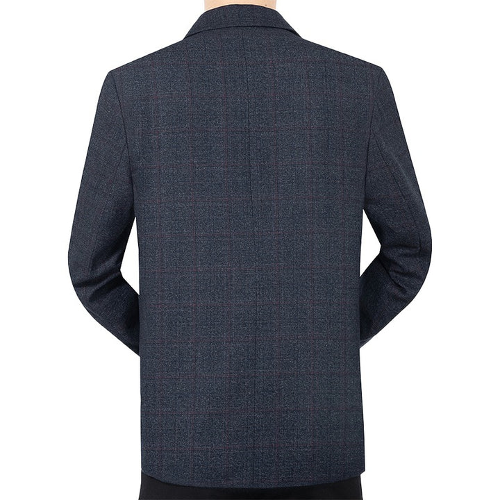 Herren Karierter halbstrukturierter Casual-Blazer aus Wollmix mit aufgesetzten Taschen – Tianoro