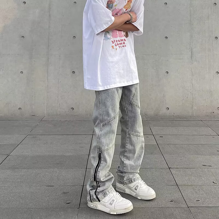 Herren Modische Denim Jeans mit kreativen Reißverschluss-Details Echoarchiv