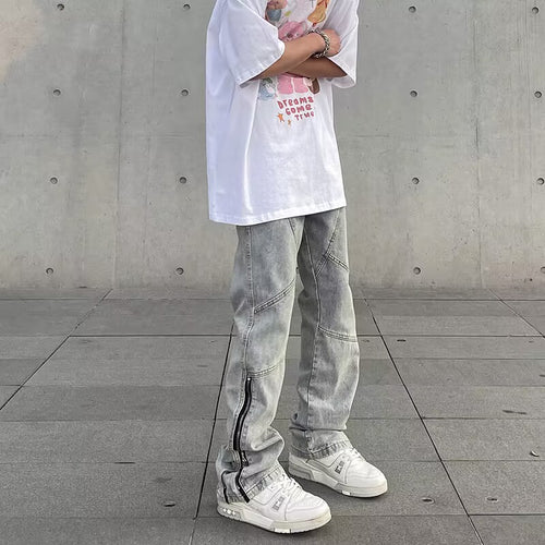 Herren Modische Denim Jeans mit kreativen Reißverschluss-Details Echoarchiv
