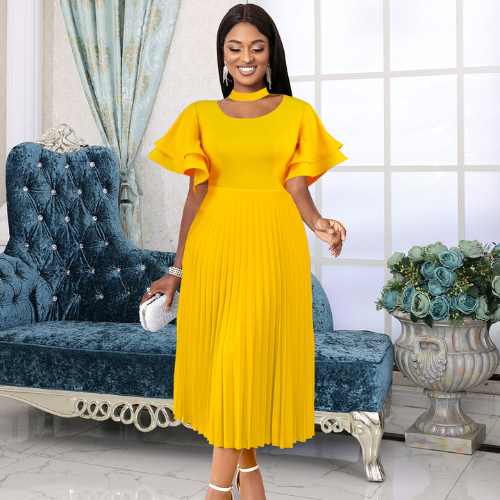 Damen Plissee Maxikleid mit Choker und voluminösen Ärmeln Echo Archiv