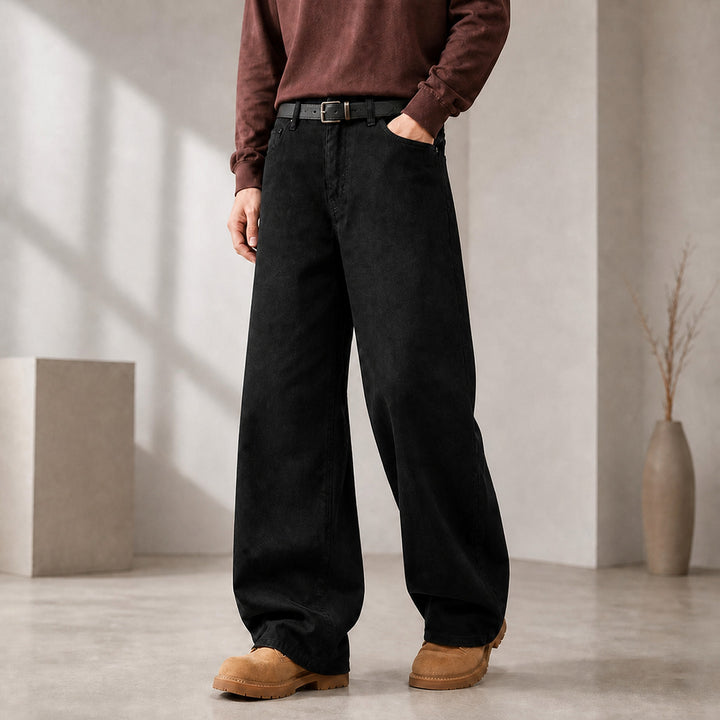 Herren Weite Baumwoll-Jeans mit hohem Bund und Five-Pocket-Design Echoarchiv